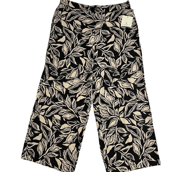 Jules & Leopold Pants - JULES & LEOPOLD Women's XL Black Tan Pull-On Stretch Wide Leg Cropped‎ Pants NEW